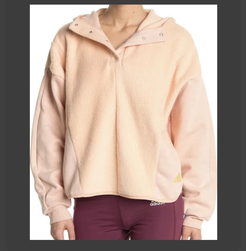 Adidas Sherpa Essentials Golden Logo Hoodie Sweatshirt Size S